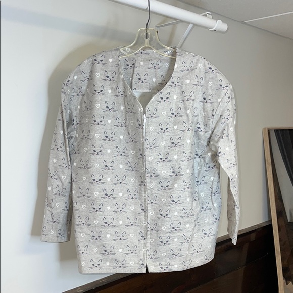Handmade Jackets & Blazers - Handmade Flannel Zip Up Scrub Jacket Cat Print- Medium Petite